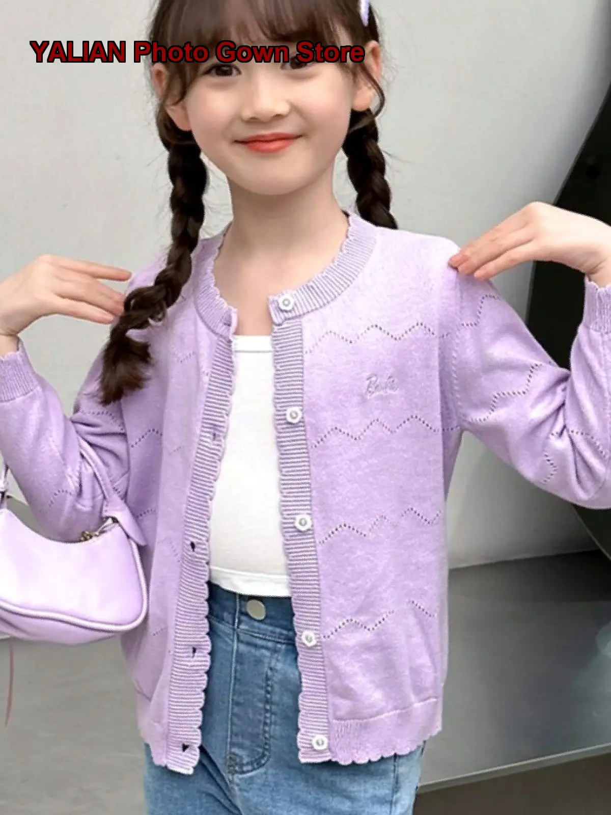 Girls Thin Knit Autumn 2025 Spring Autumn Children Outerwear Pure Cotton Air-Conditioning Shirt Outerwear Kids