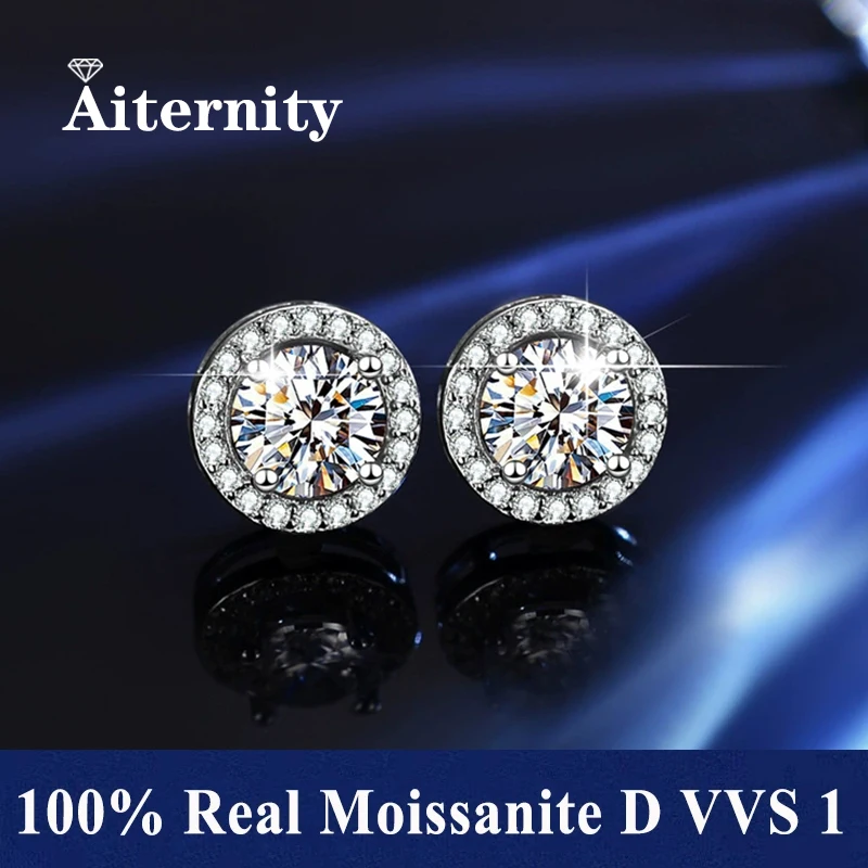 0.5-1CT Test Passed Moissanite And Zircon Earrings for Men Women S925 Silver Platinum Plated Bride Wedding Diamond Studs GRA