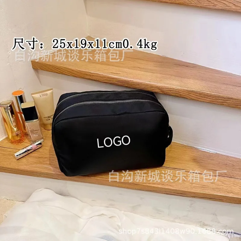 

New Multi-Functional Cosmetic Bag Wash Bag Black Double Zipper Waterproof Large Capacity Portable Storage Bag