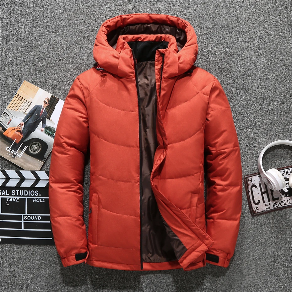 Winter Down Jacket Men Puffer Jacket Solid Color Down Coats Male Winter Thick Hooded Down Coat Solid Color