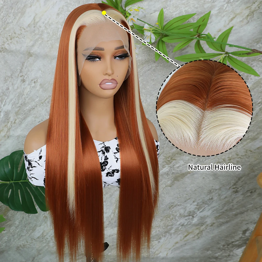 أبولوريل-شعر مستعار بدانتيل أمامي اصطناعي للنساء ، شعر مستعار أشقر ، شعر طويل ناعم مستقيم ، زنجبيل برتقالي ، 13 × 3