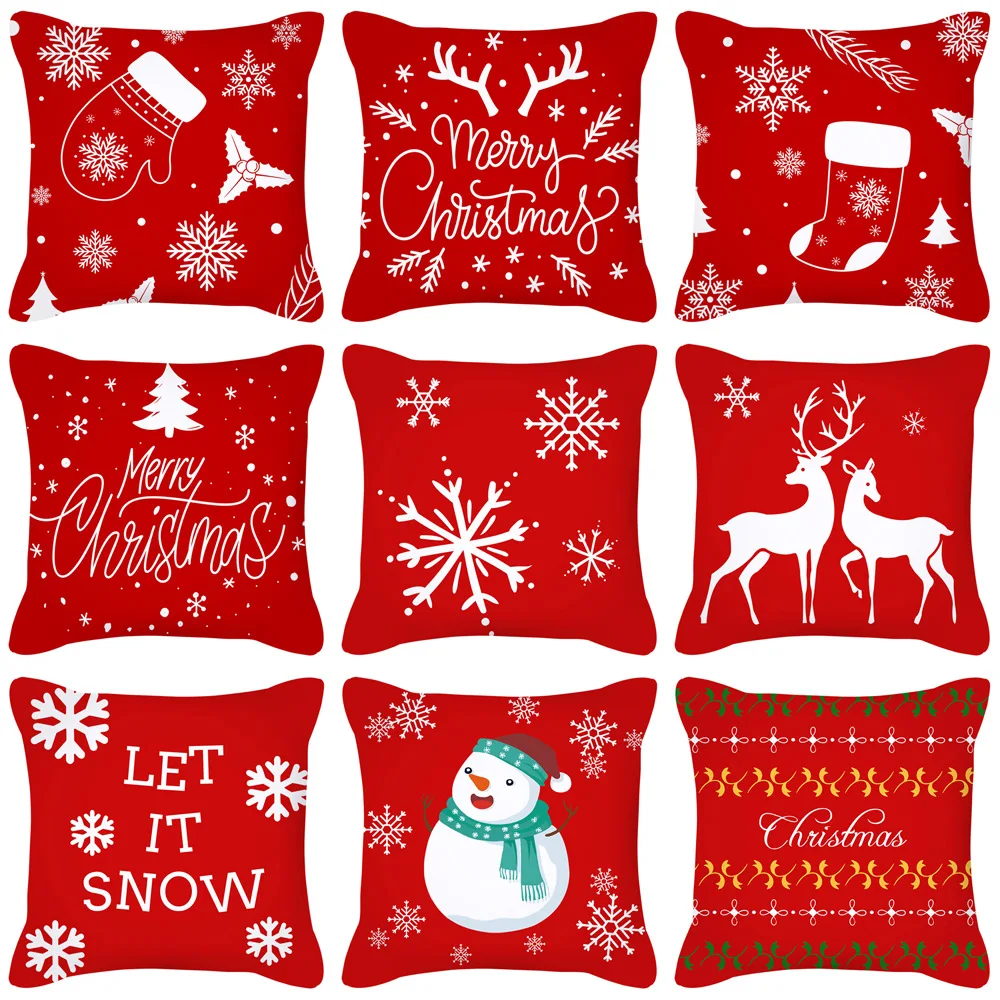 45*45CM Nordic Cartoon Christmas Pillow Cover with Santa, Square Cushion Case for Holiday Gift & Home Decor