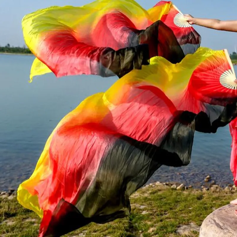 Regenbogen Bauchtanz Seide Fan Schleier Hand färben lebendige Licht Fan Schleier Paare Farbverlauf 120cm 180cm profession elle Neuankömmling heiß verkaufen