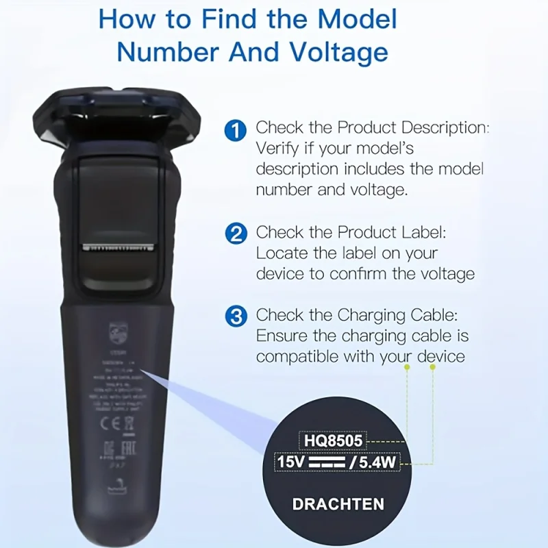 محول شحن 15 فولت لماكينات الحلاقة فيليبس نوريلكو، سلك إمداد الطاقة البديل المتوافق مع HQ8505، سلسلة 7000/5000 ماكينة تشذيب #6
