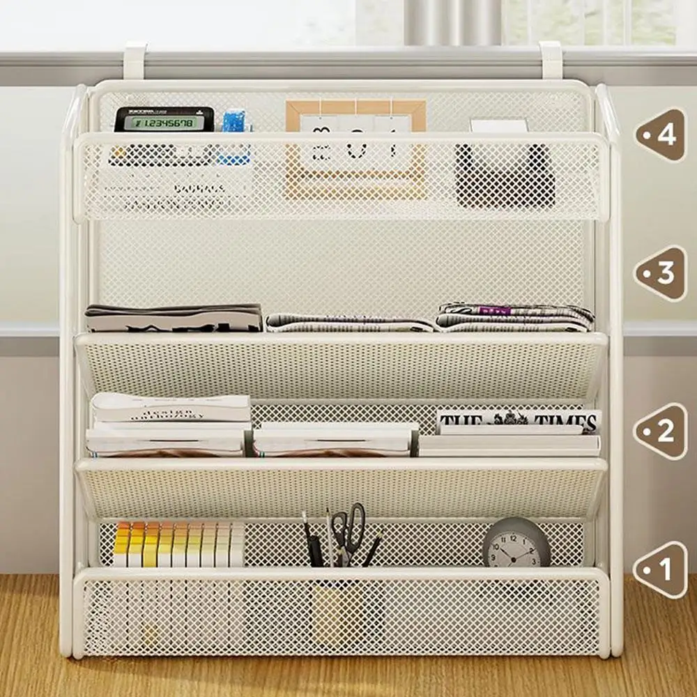 4-Tier Mesh Desk File Organizer Hanging Wall Mount Document Organization Stand Metal Desktop Vertical Folder Desktop Storager