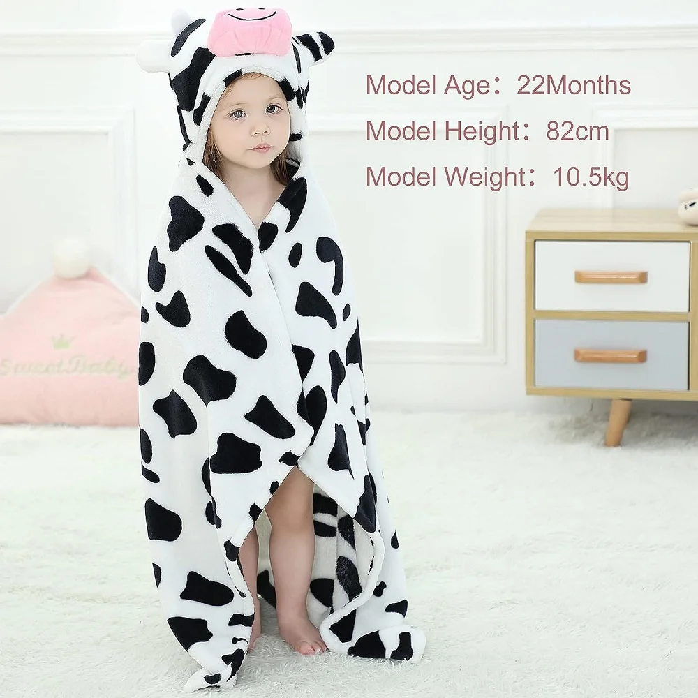 MICHLEY Flannel Cartoon Hooded Baby Blanket Swaddling Winter Wrap Warm Big Blankets Throw For Girl Boy 3 Yr School Super Soft