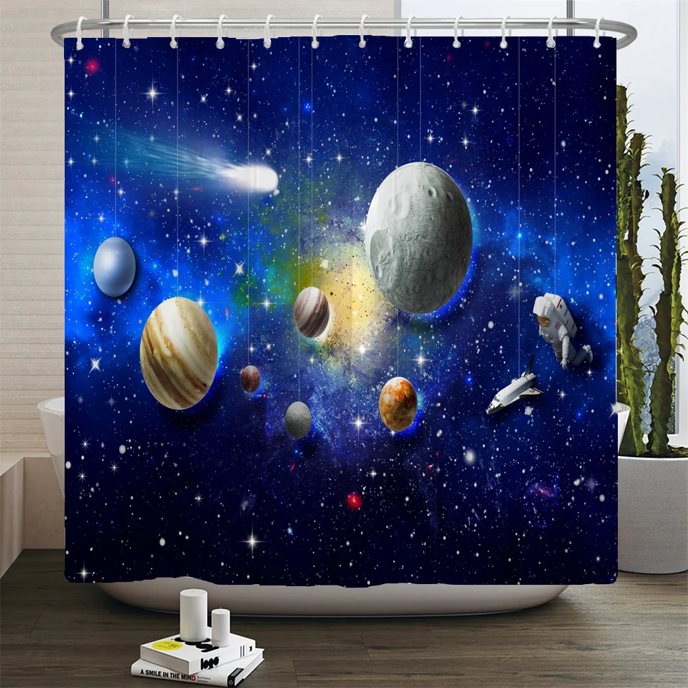 Full Moon Shower Curtain Starry Sky View Dreamy Mystic Bathroom Curtains Waterproof Fabric Decor Curtain With Hooks 180x180cm