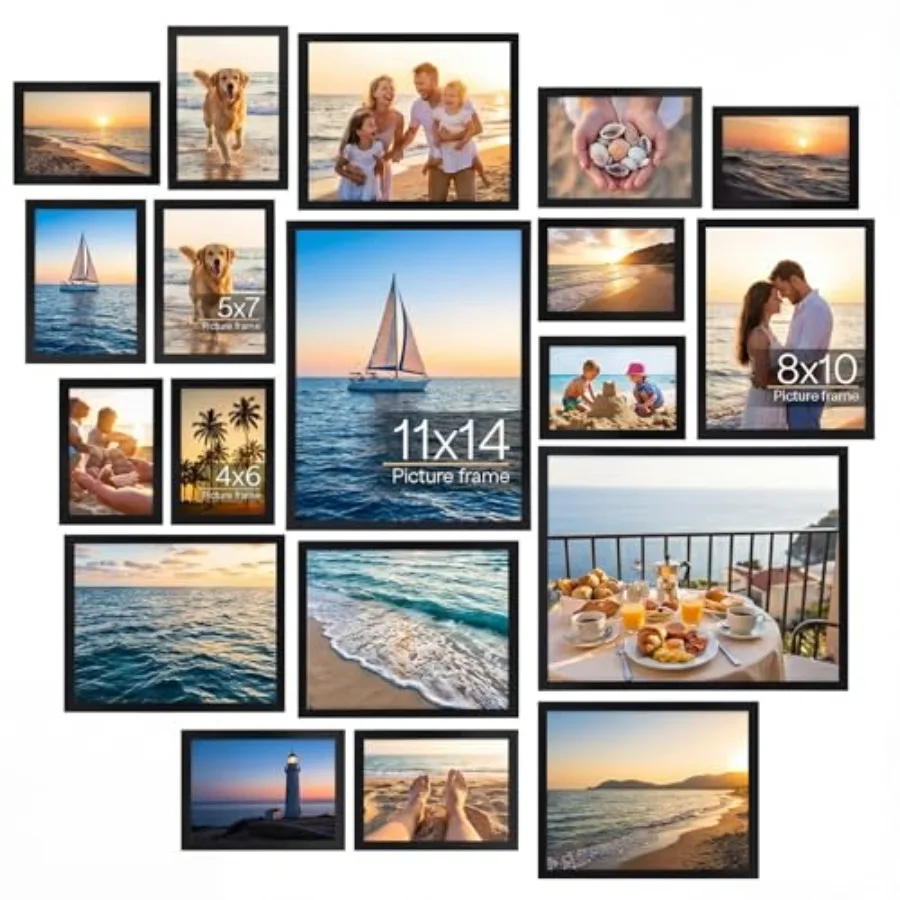 

Набор из 18 фоторамок для коллажей, настенного декора и галерей, для крепления на стену или размещения на столе, разных размеров, включая 6 штук по 6 дюймов