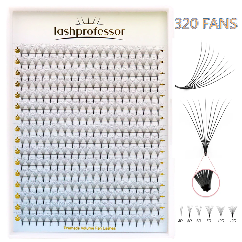 Lashprofessor NEW Pointy Base Premade Eyelash Fan 3D-40D Korea Silk Premade Russian Volume Lash Extension 320 Fans XL Mega Tray