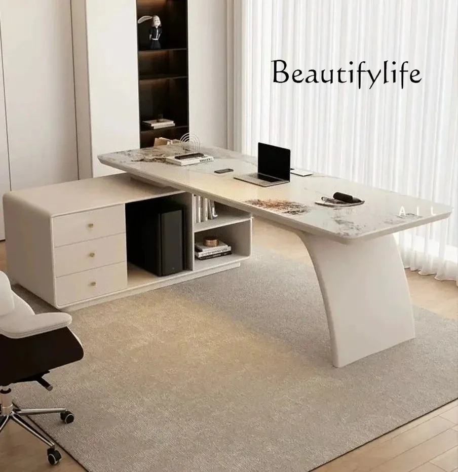 

O Italian Minimalist Study Slate Corner Desk, Office Home Light Luxury Computer Desk, Fashionable And High-end