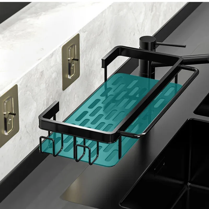 Küchenspülbecken-Schwammhalter mit abnehmbarer Abtropfschale, Edelstahl-Wasserhahn-Organizer für Schwamm, Spülmittel & Handtuch, rostfrei