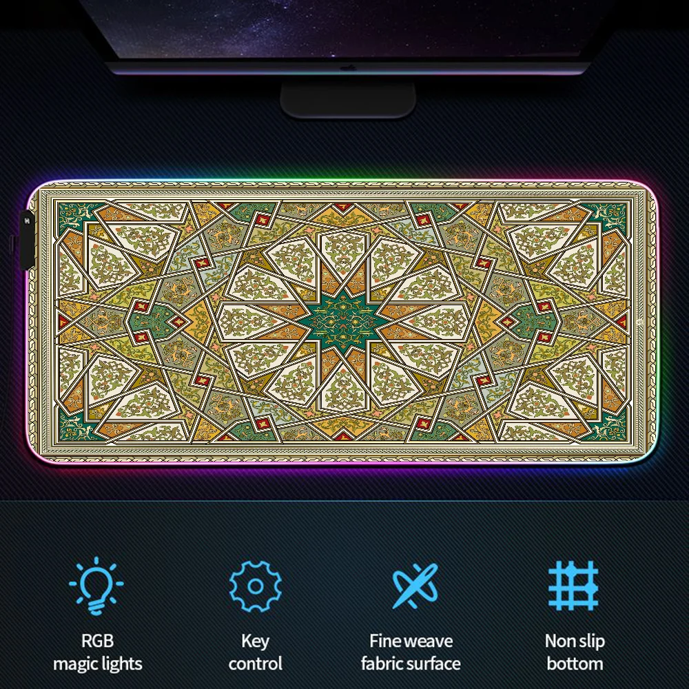 Gaming Mouse Pad 900x400 Moroccan Pattern Desk Accessories Office Pc Gamer Desktops Computer Mat Rgb Mousepad Keyboard Extended