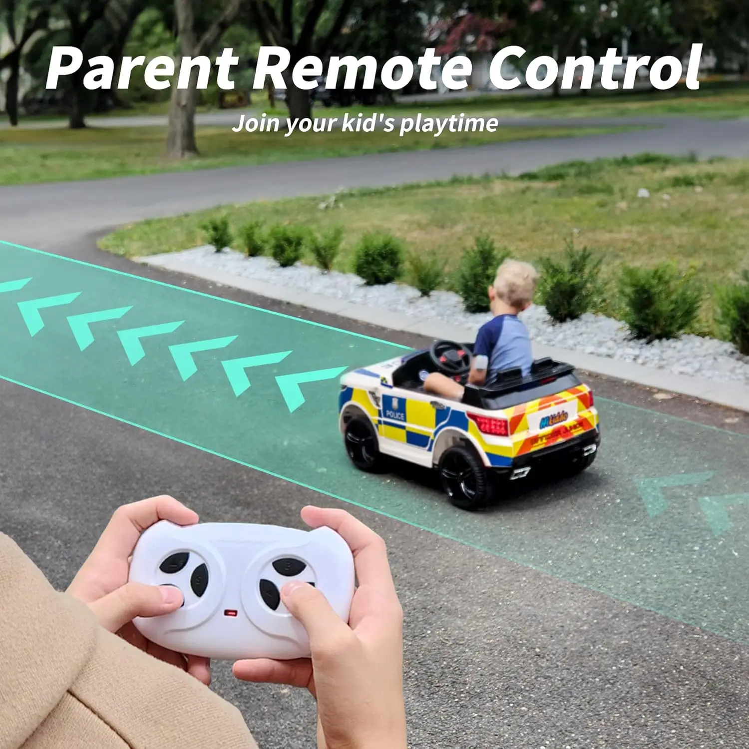 어린이용 전기 경찰차, 24V 어린이용 장난감 자동차(리모컨 포함), 400W 모터 - 흰색