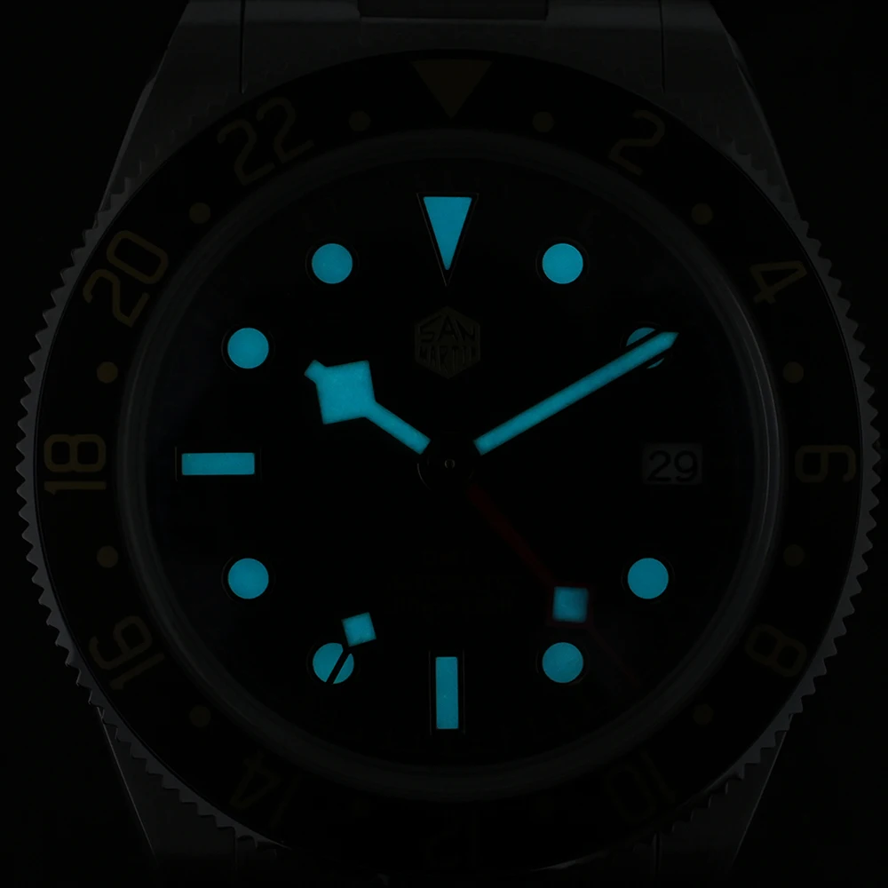 San Martin 39mm Vintage Men Watch With Root Beer Style Bezel NH34 GMT Automatic Mechanical Watches Sapphire Waterproof SN0109