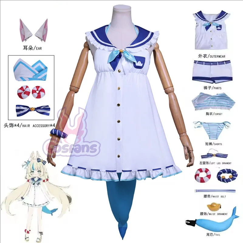 

In Stock Vtuber Hololive Gura Shark Sameko Saba Cosplay Costumes Furry Tail Ear Full Sets Halloween Party Outfits for Women