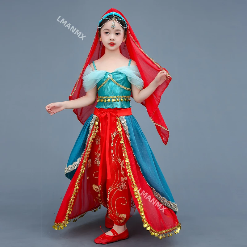 New Children's Xinjiang Flower Exotic Belly Dance Tianzhu Girls' Ethnic Dance Costume
