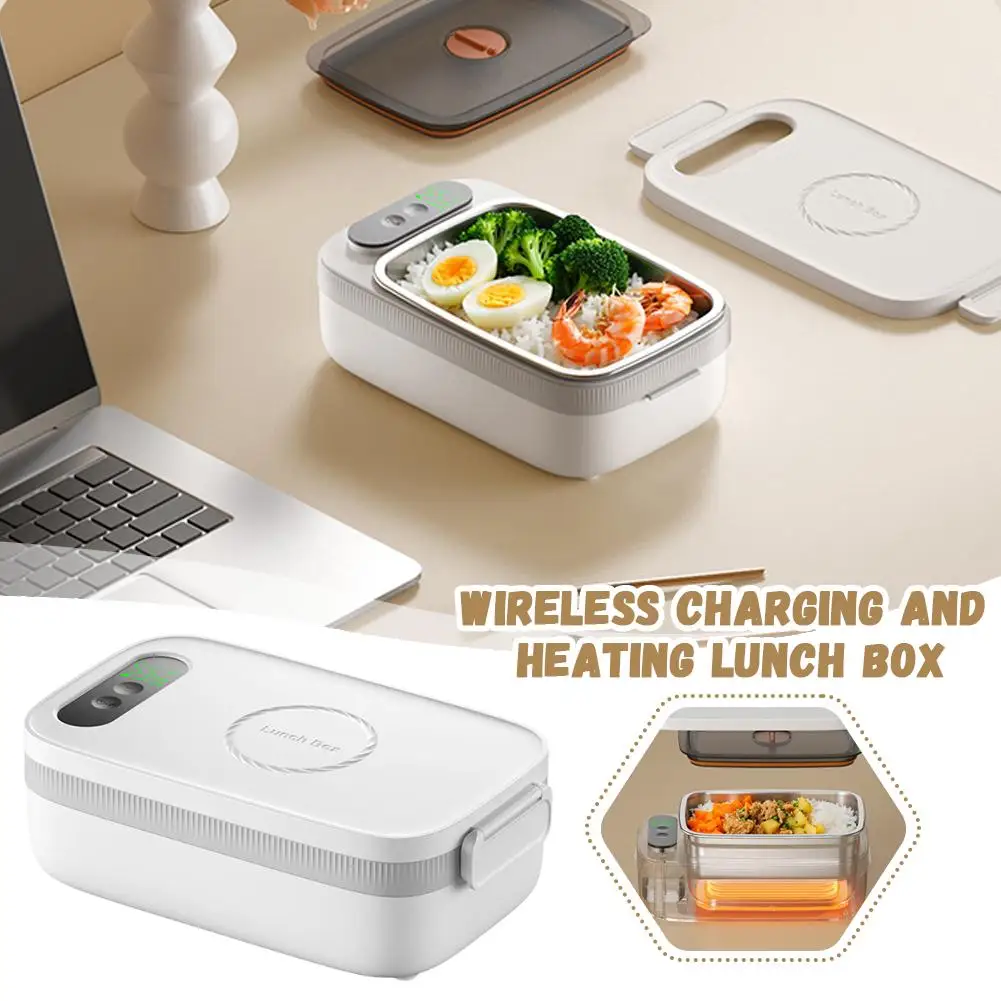 

1pcs Wireless charging and heating lunch box 4 temp for school office travel settings 304 stainless steel portable food warmer