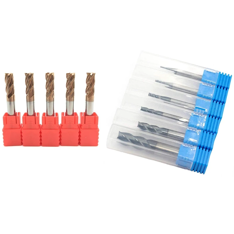 11Pcs 4 Flute Carbide Endmills CNC Milling Cutter Milling Slotting Profiling Face Mill, 6 Pcs 45 Degree & 5Pcs 55 Degree