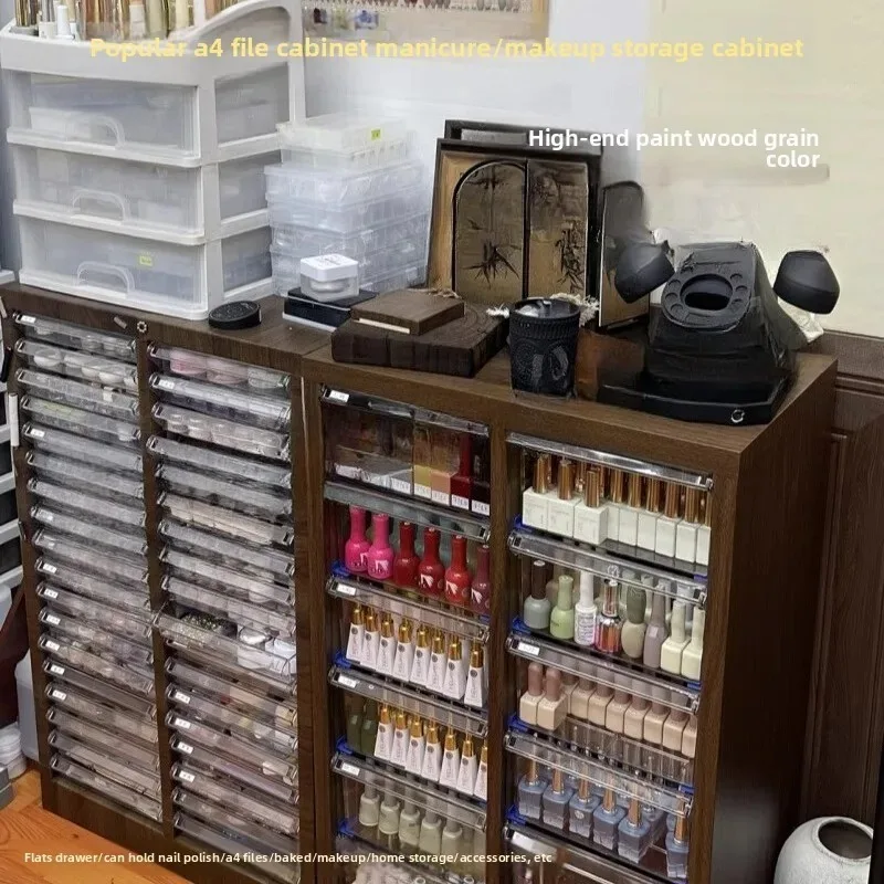 

Nail Art Storage Flat Bottom Drawer Nail Polish Glue File Cabinet Makeup Baking White Finishing Steel Black
