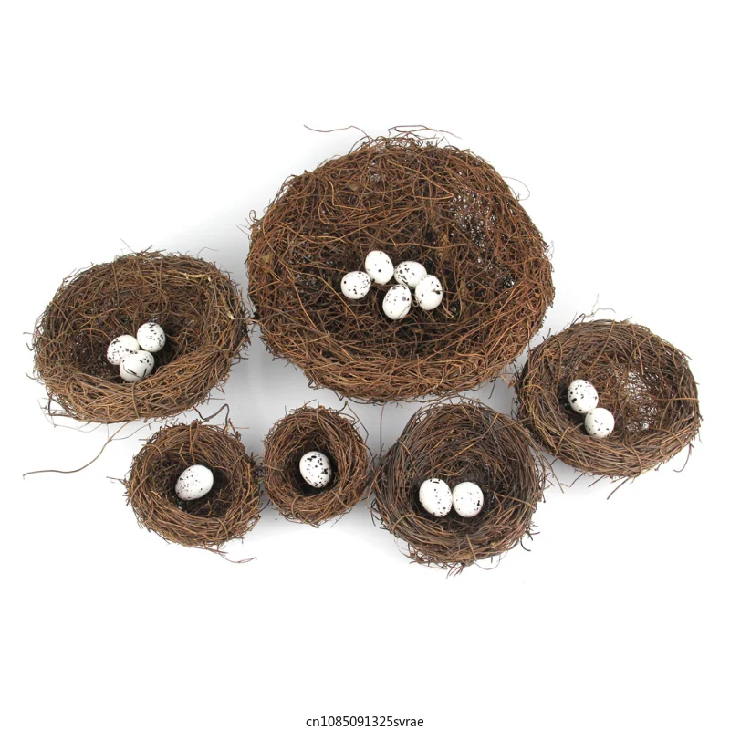 Round Rattan Bird Nest Easter Handmade DIY Craft Vine Simulation Bird Nest Egg Decor Props Home Garden Window Bird House