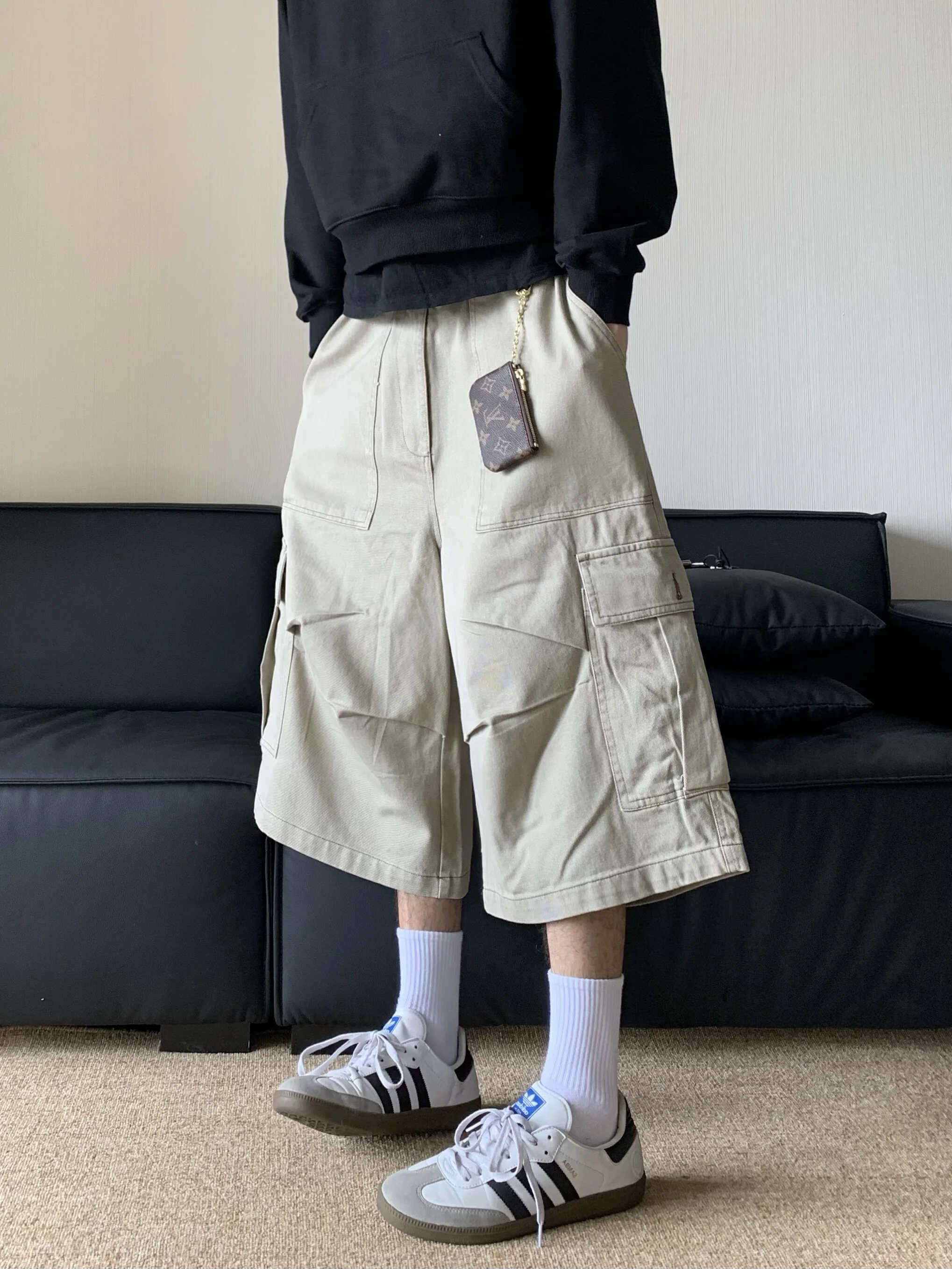 Retro Cargo Capri Pants Unisex Oversized Streetwear 7/5 Length Military Utility Shorts 2024 Vintage Y2K Hip Hop Casual Trendy