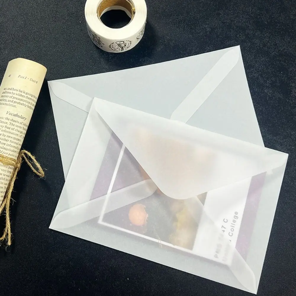 50Pcs/Pack Semi-Transparent Vellum Paper Envelopes Simple Flat Shape Matte Frosted Envelopes Translucent Matte Frosted