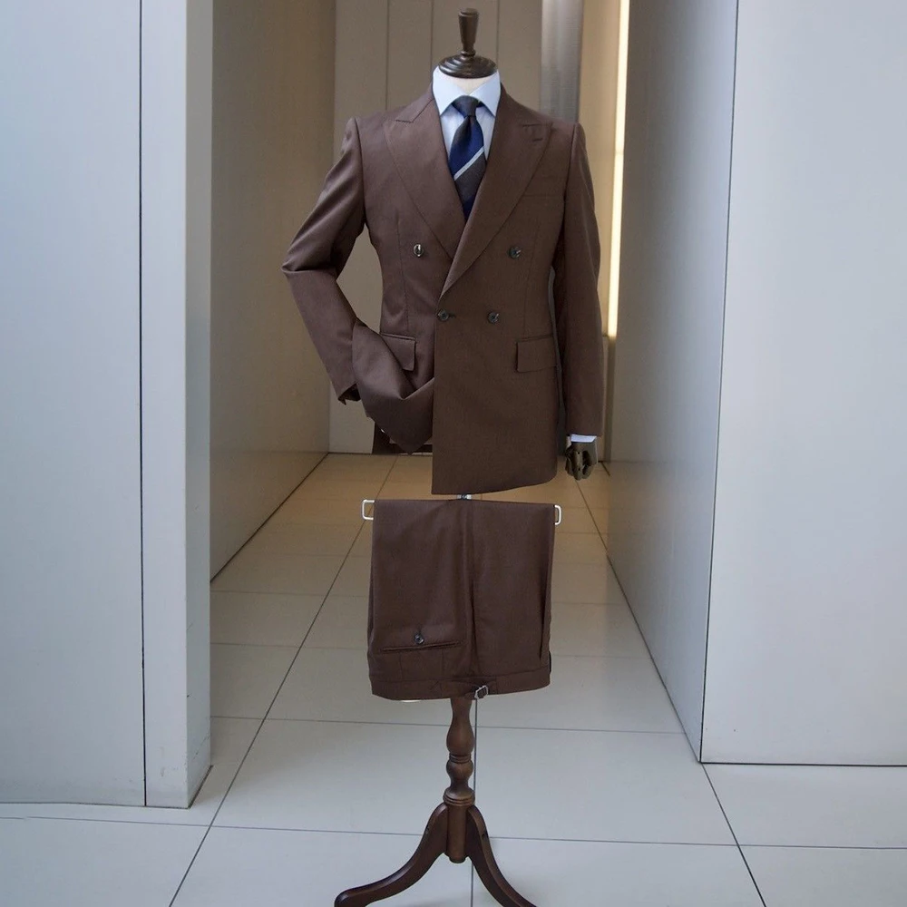 

Chic Men's Suits Elegant Double Breasted Peak Lapel Slim Fit Male Clothing High Quality 2 Piece Jacket Pants Outfits Costume
