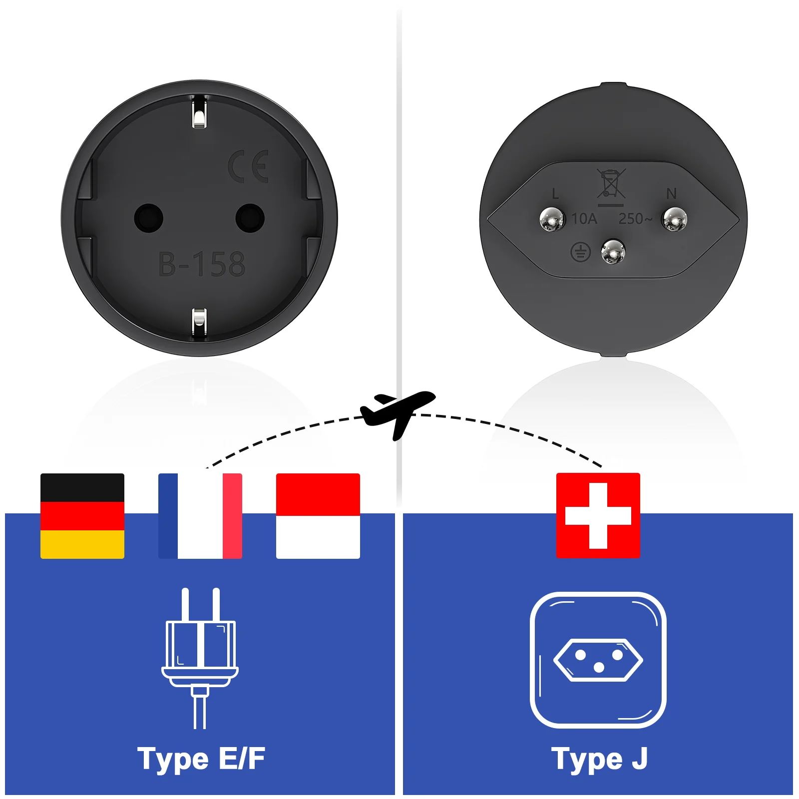 3pcs Germany EU to Swiss Plug Travel Adapter Power Converter European to Switzerland Travel Plug Electric Sockets Wall Charge