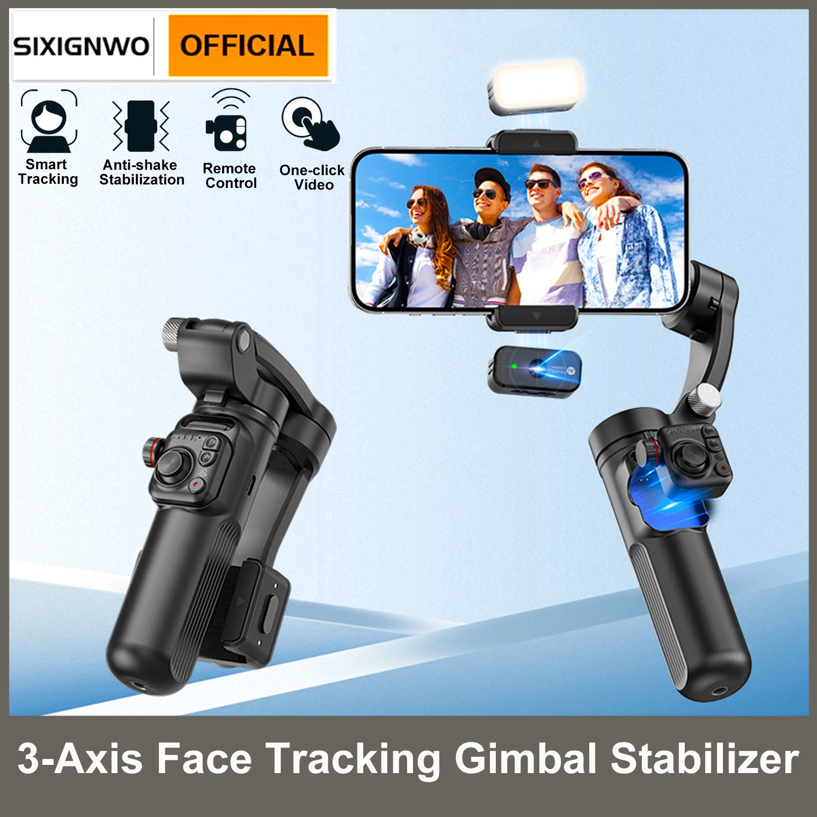 3-Axis Handheld Gimbal Stabilizer AI Track Follow for IOS Android Smartphone with AI Face Tracking Camera Fill Light Full Color