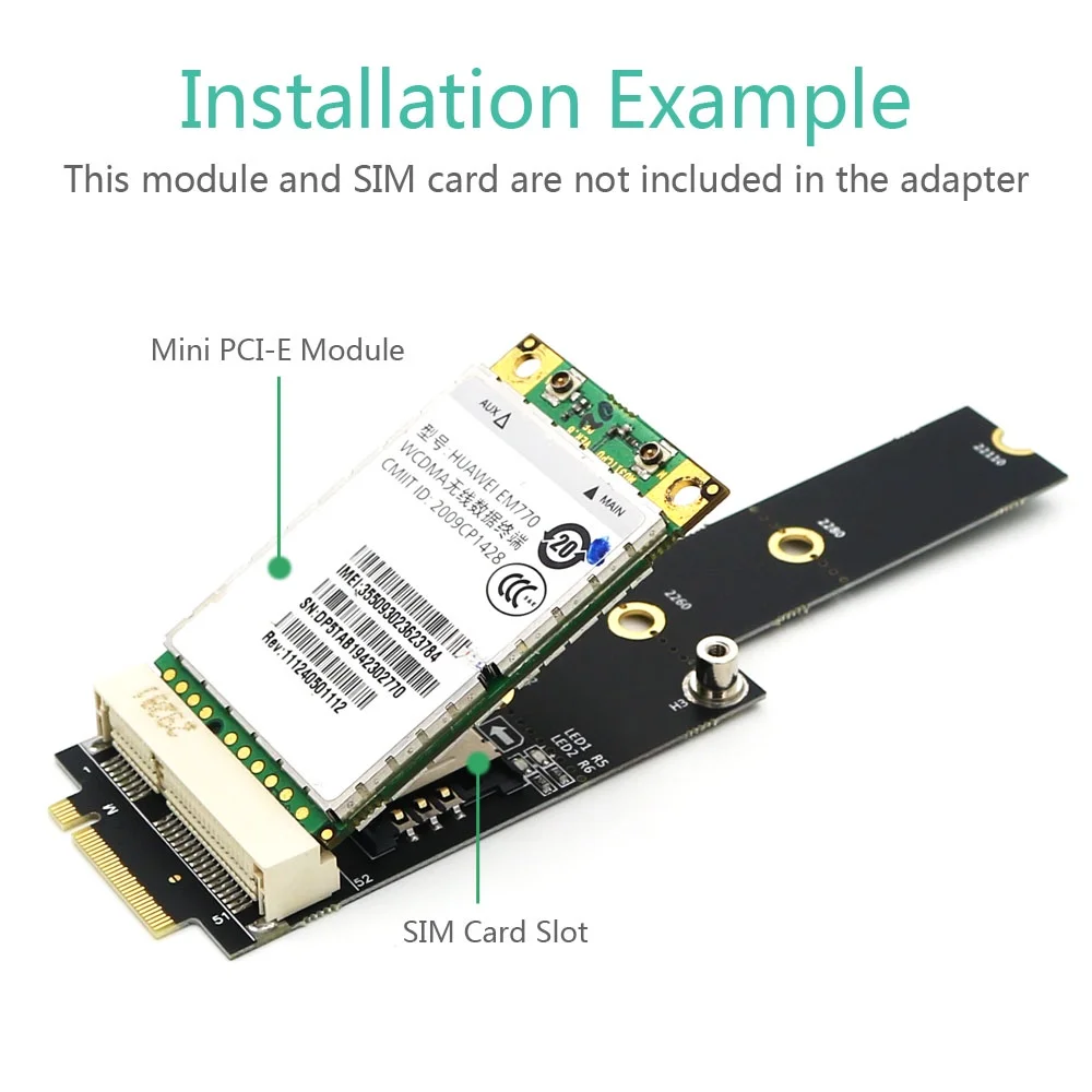 Mini PCI-E to M.2(NGFF ) Key M Adapter With SIM Card Slot for Wi-Fi/WWAN/LTE Module