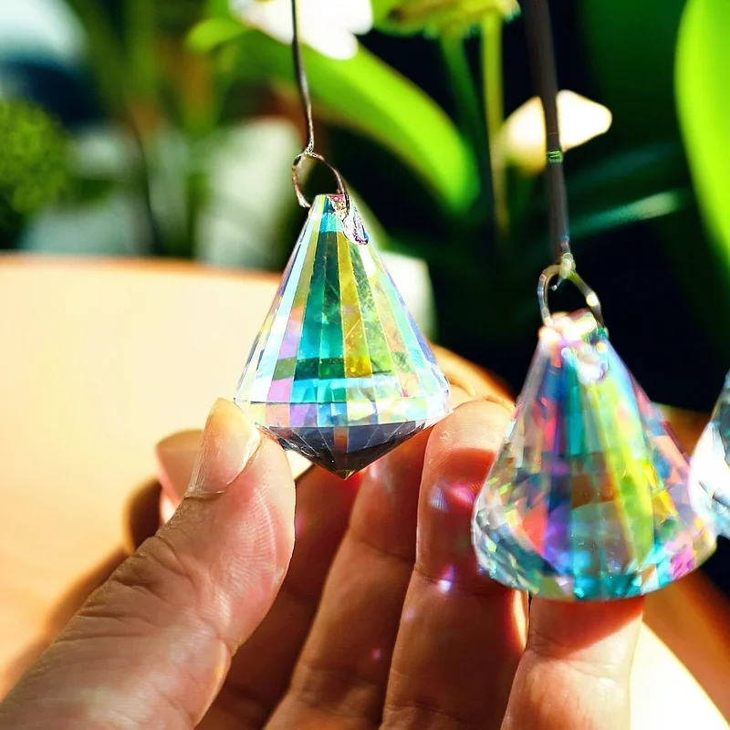 2PC Crystal 30mm AB Colors Prisms Hanging Drops Pendant Suncatcher Rainbow Maker Crystal Chandelier Parts DIY Home Decor