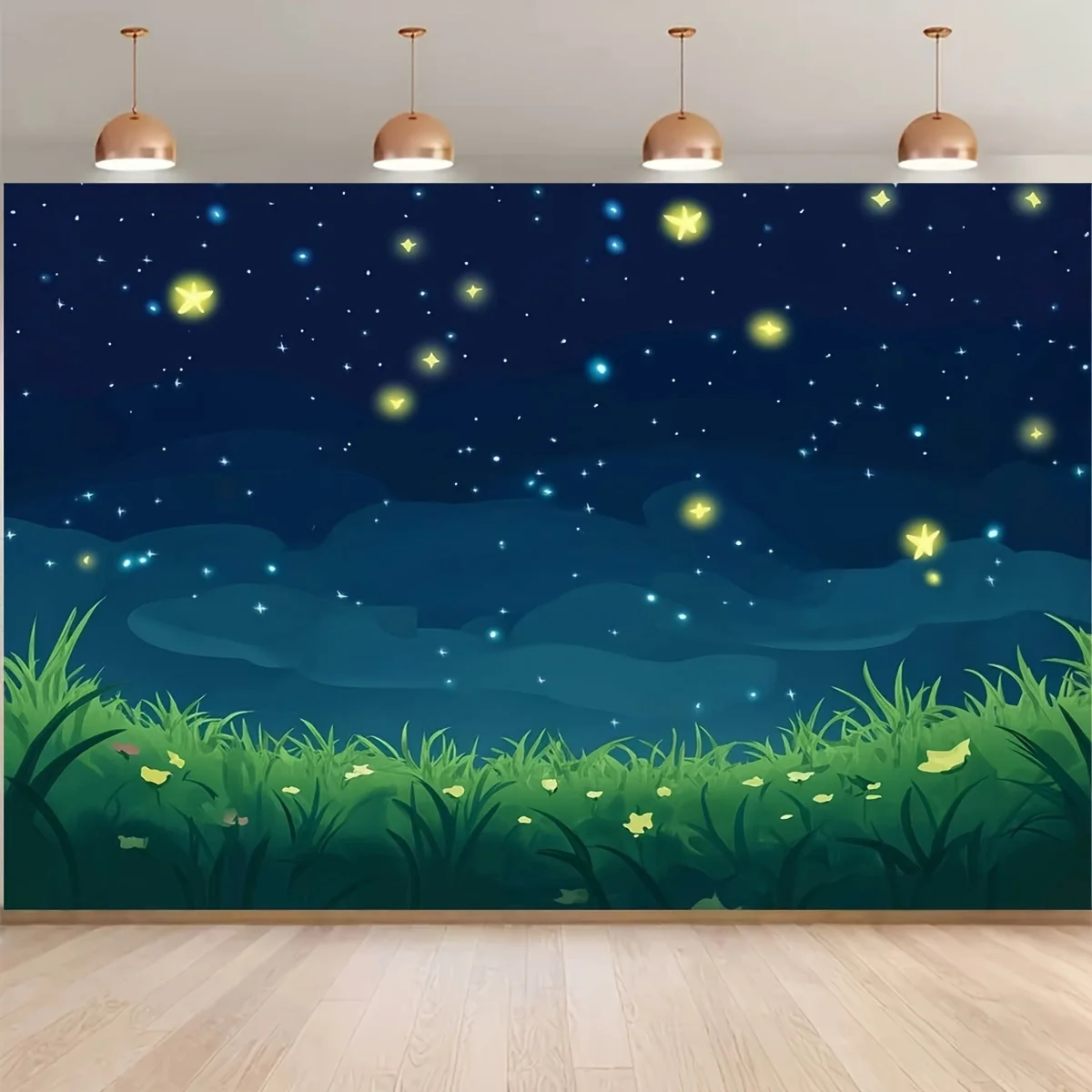2D flach, 1-teiliges Set für Fotografie-Hintergrund – fluoreszierendes grünes Feld, verträumter Nachtszene-Hintergrundstoff, Partyhintergrund