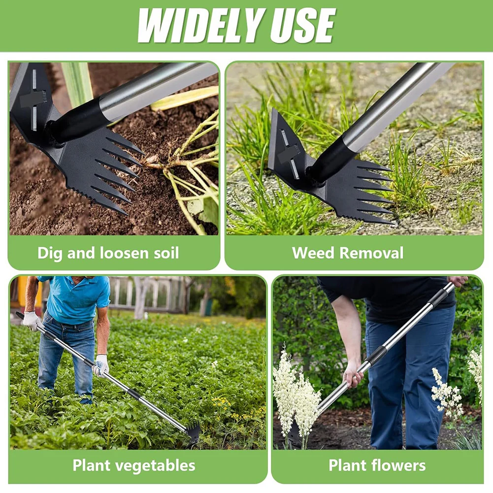 أداة كاملة من الصلب مزدوج جاردن جاردن أداة طويلة ركاب مجرفة مع تعديل مقبض لأسرة الزهور أعشاب الأعشاب الضارة #3