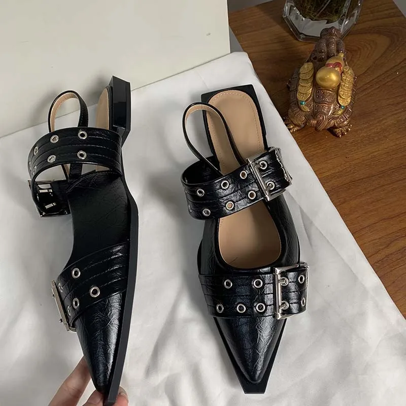 Fashion Women Shoes Designer Buckle Strap New Ladies Flats Shoes For Pointed Toe Casual Shallow 2024 Female Mules Sandals