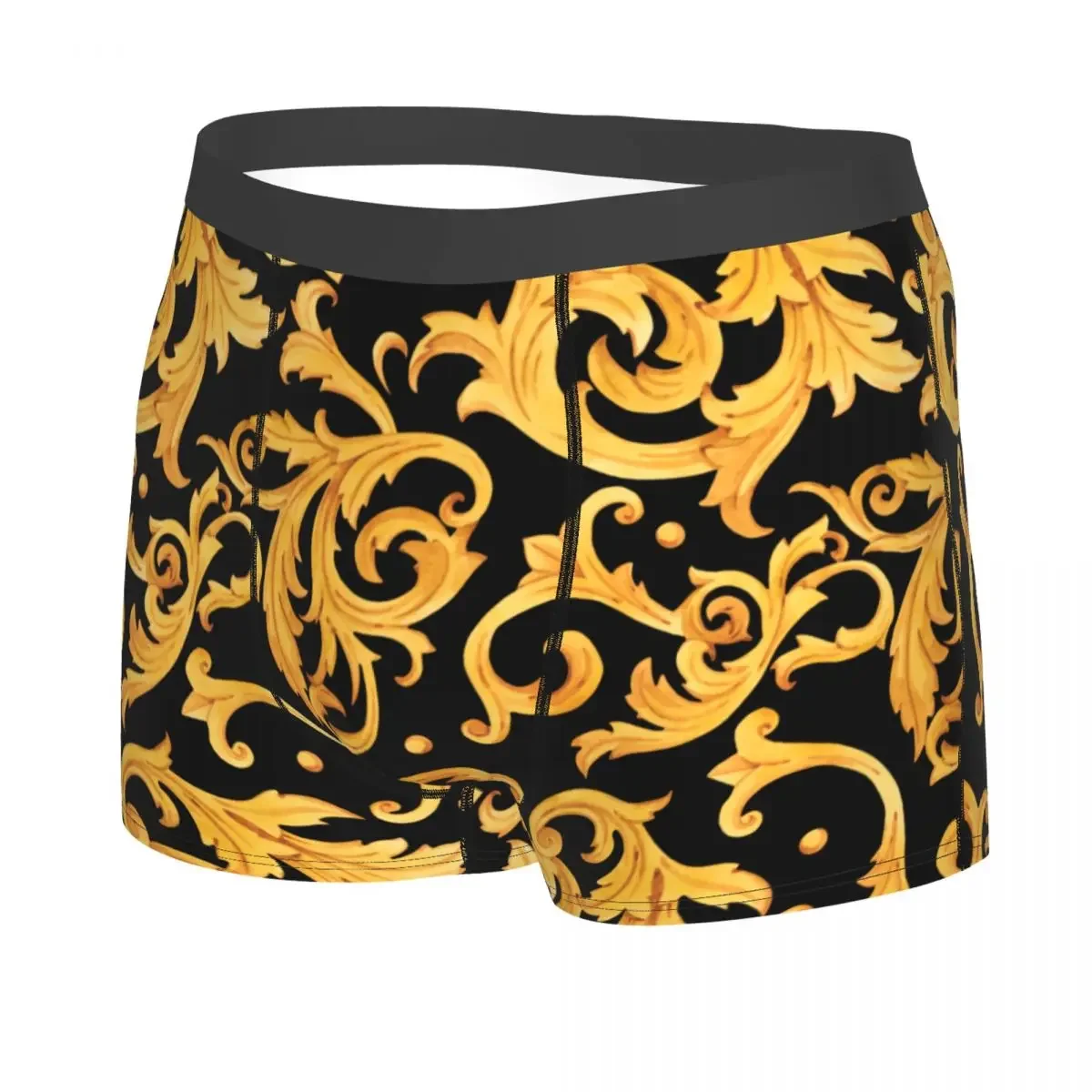 Custom Sexy Luxury Golden European Floral Underwear Baroque Victorian Rococo Style Boxer Briefs Soft Shorts Panties Underpants