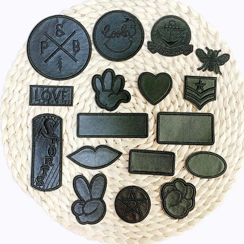 5PCS/Leather Patch Black Applique Stick On Patches,Embroidery Badges Self Adhesive Patches Repair Stickers DIY For Car Seat,Sofa