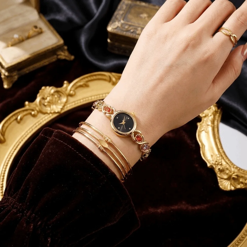 Community Accessories Light Luxury Women's Bracelet Watch Retro Versatile Temperament Quartz Watch French Simple Oval Watch Lady