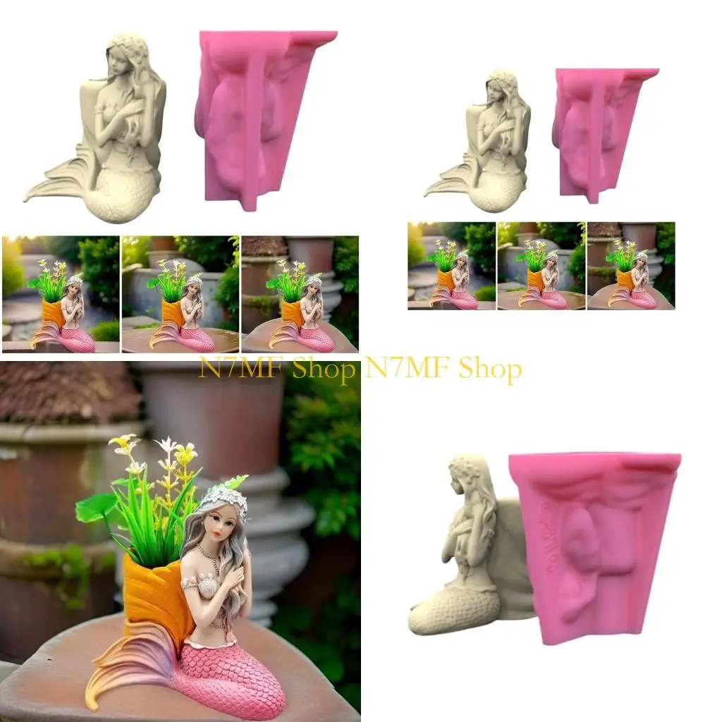 

N7MF Easy Release Merman Planter Silicone Mould for Artistic Gardening Enthusiasts