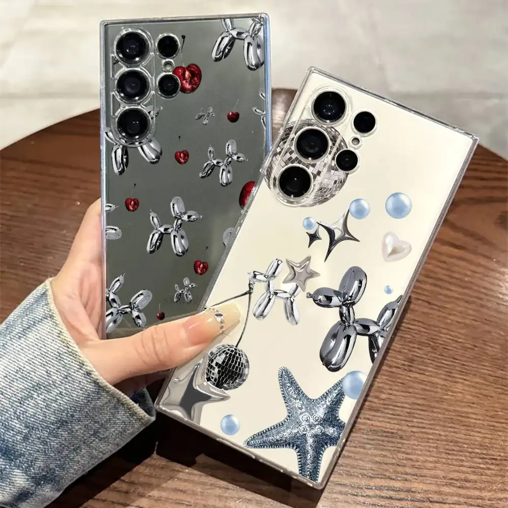 

Silver sticker Phone Case For SamsungS25,24,21,22,23,30,Ultra,20,Plus,Fe,Lite,Note,10,9,5G Transparent Cover