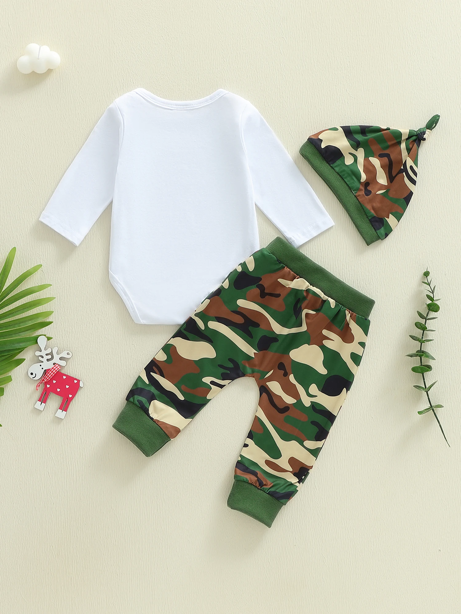 طفل الفتيان 3 قطع ملابس الخريف طويلة الأكمام رومبير مع السراويل طباعة التمويه قبعة مجموعة ملابس الوليد #3