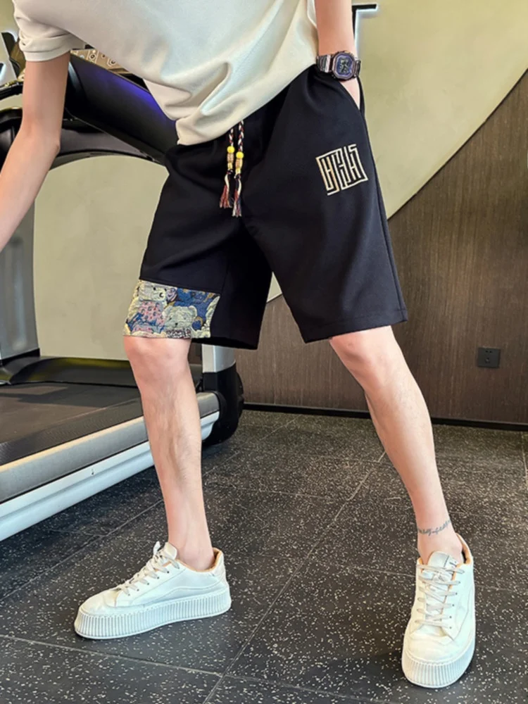 

Мужские летние шорты свободного кроя с вышивкой, тонкие хлопковые пляжные повседневные брюки, дышащие, удобные, прямого кроя, молодежные, модные