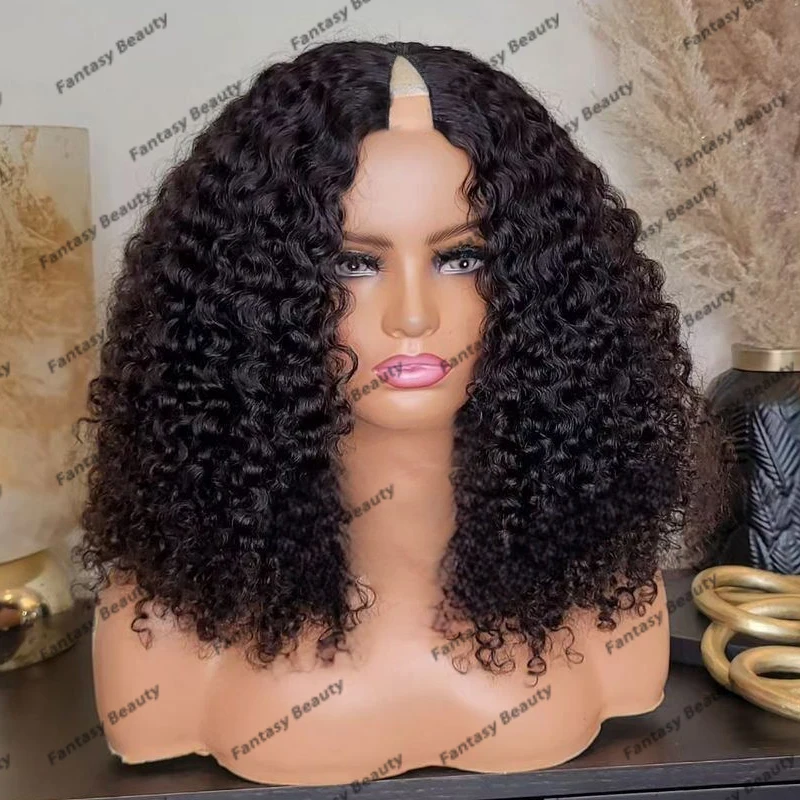 

4B 4C Afo Kinky Curly Glueless 200Density Human Hair Wigs Full Machine Made Opening V Part Wigs for Black Women Natural Look