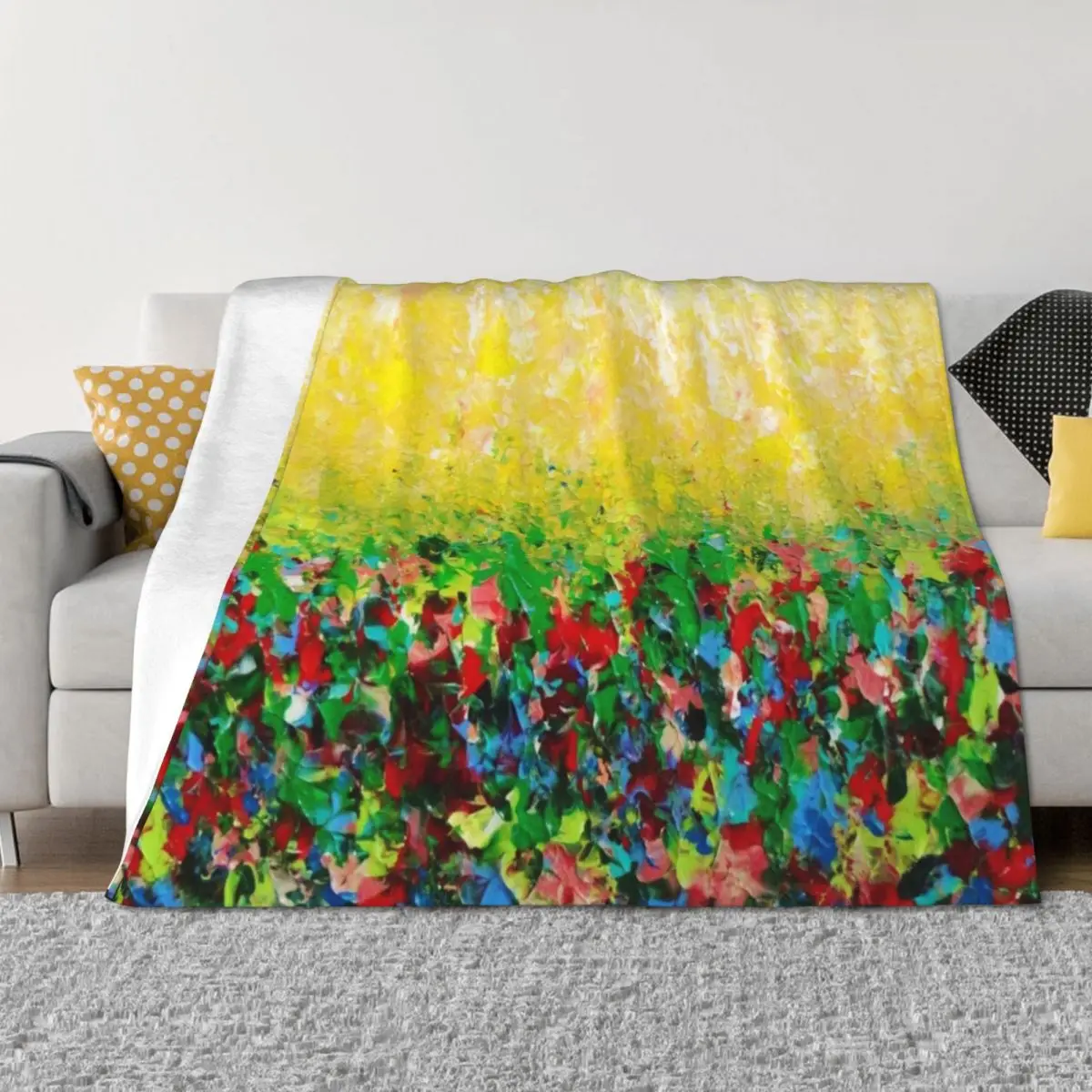 

NATURE'S LIVING ROOM - Gorgeous Bright Bold Nature Wildflower Field Landscape Abstract Art Throw Blanket Soft Blankets