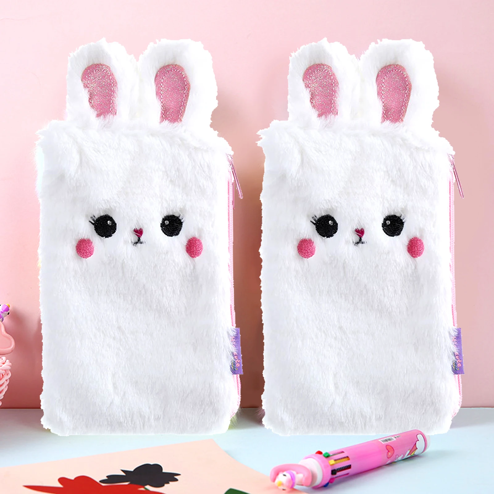 Cute Plush Pencil Pouch Bag Case Organizer Holder with Zipper Suit for Kids Girls Cosmetic Makeup Pouch Coin Purse Wallet Bags