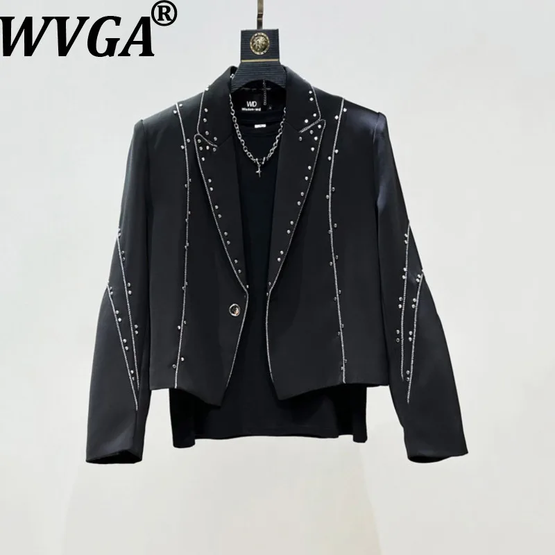 

WVGA Spring Autumn New Man Tide Niche Design Rivet Black Blazer High-End Chic Ins Casual Trendy Slightly Flared Suit-Pant W12086