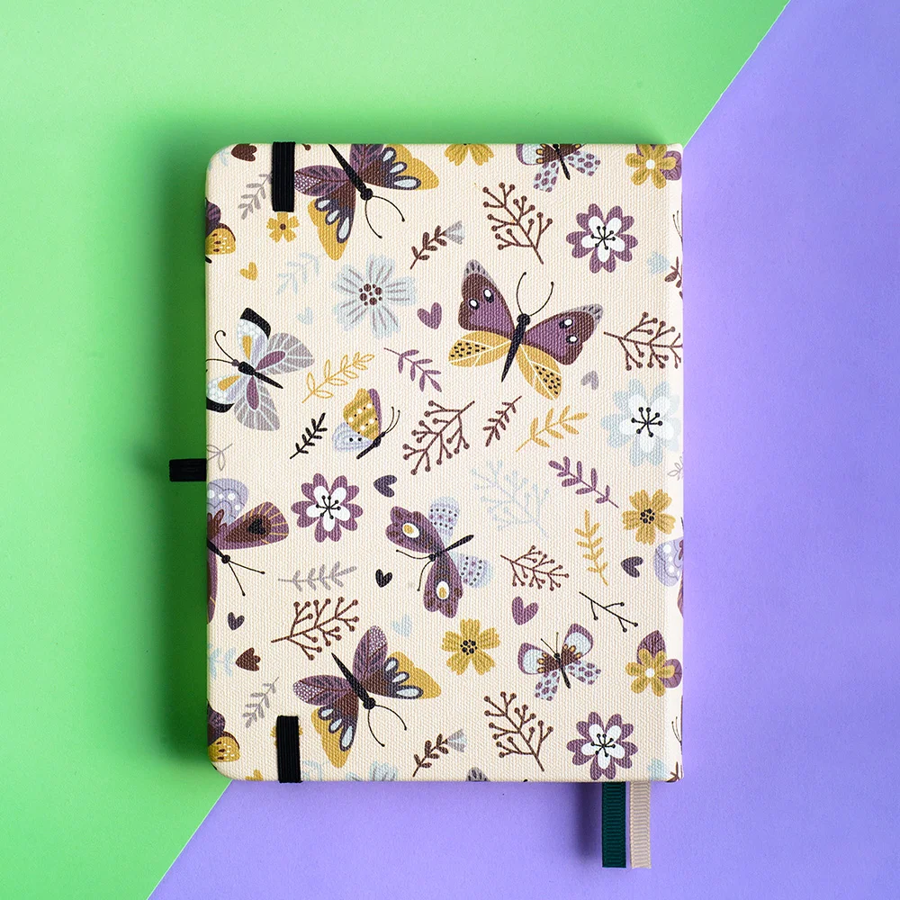 B6 Bullet Dotted Journal Butterfly Hard Cover Elastic Band Travel Notebook