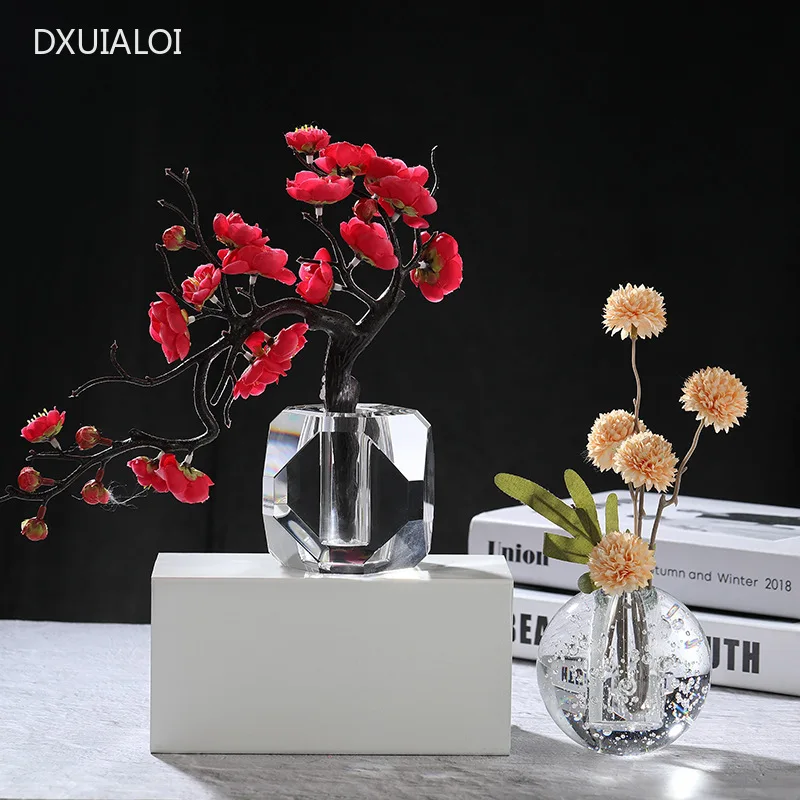 The crystal glass handicraft Desktop ornaments Creative glass vase Home decoration accessories  flower pot 1pcs