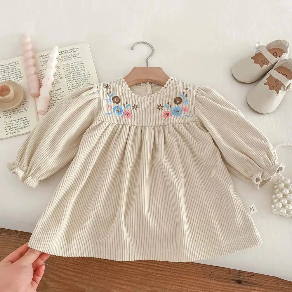 

2024 Kids Autumn Clothing Casual Dress For Girls Flower Embroidery Newborn Princess Dress Toddler Children'S Dress 0-3 Years