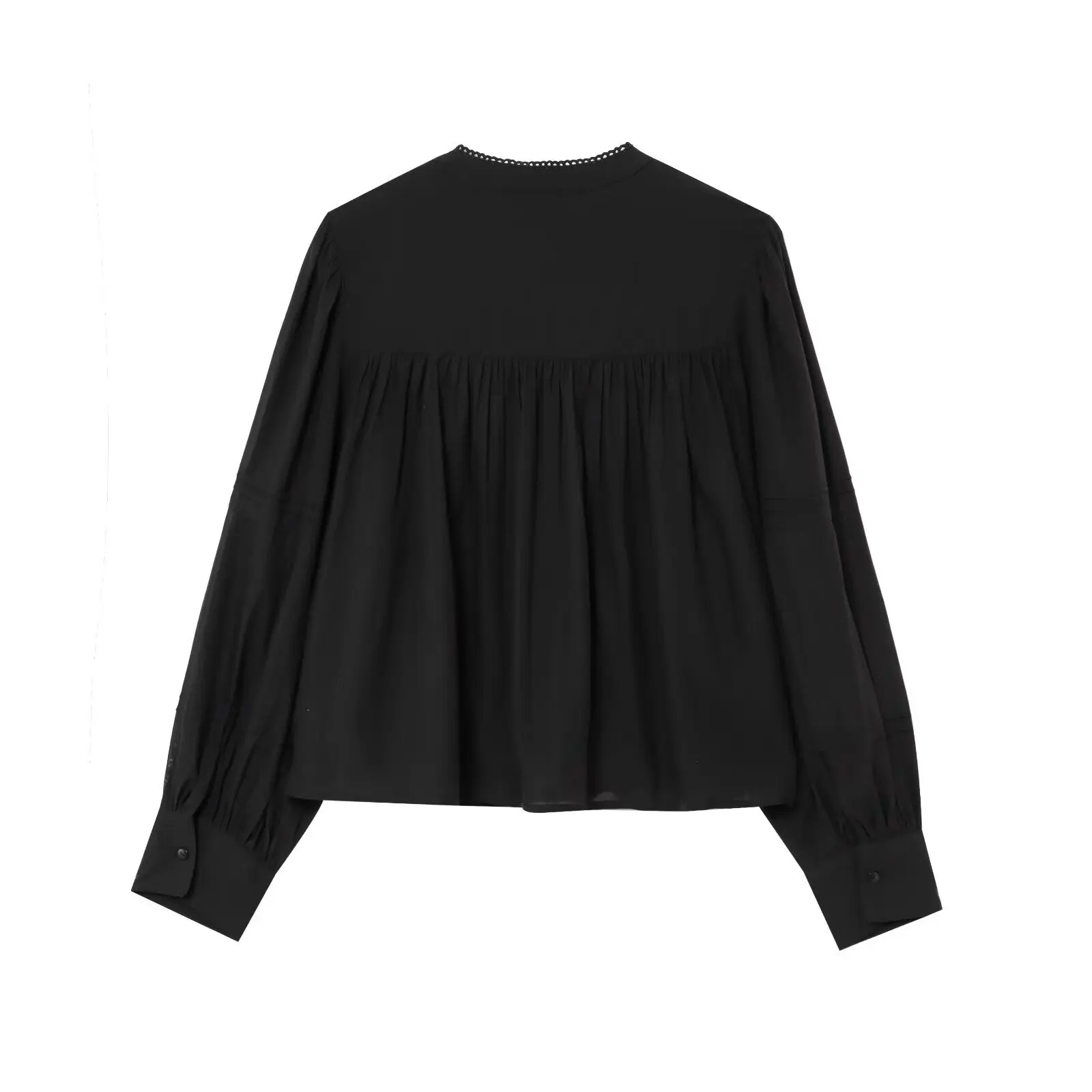 قميص نسائي فضفاض مقصوص من الدانتيل برقبة دائرية وأكمام طويلة واحدة الصدر بلون سادة بلوزة غير رسمية لربيع وصيف بلوزة أنيقة جديدة