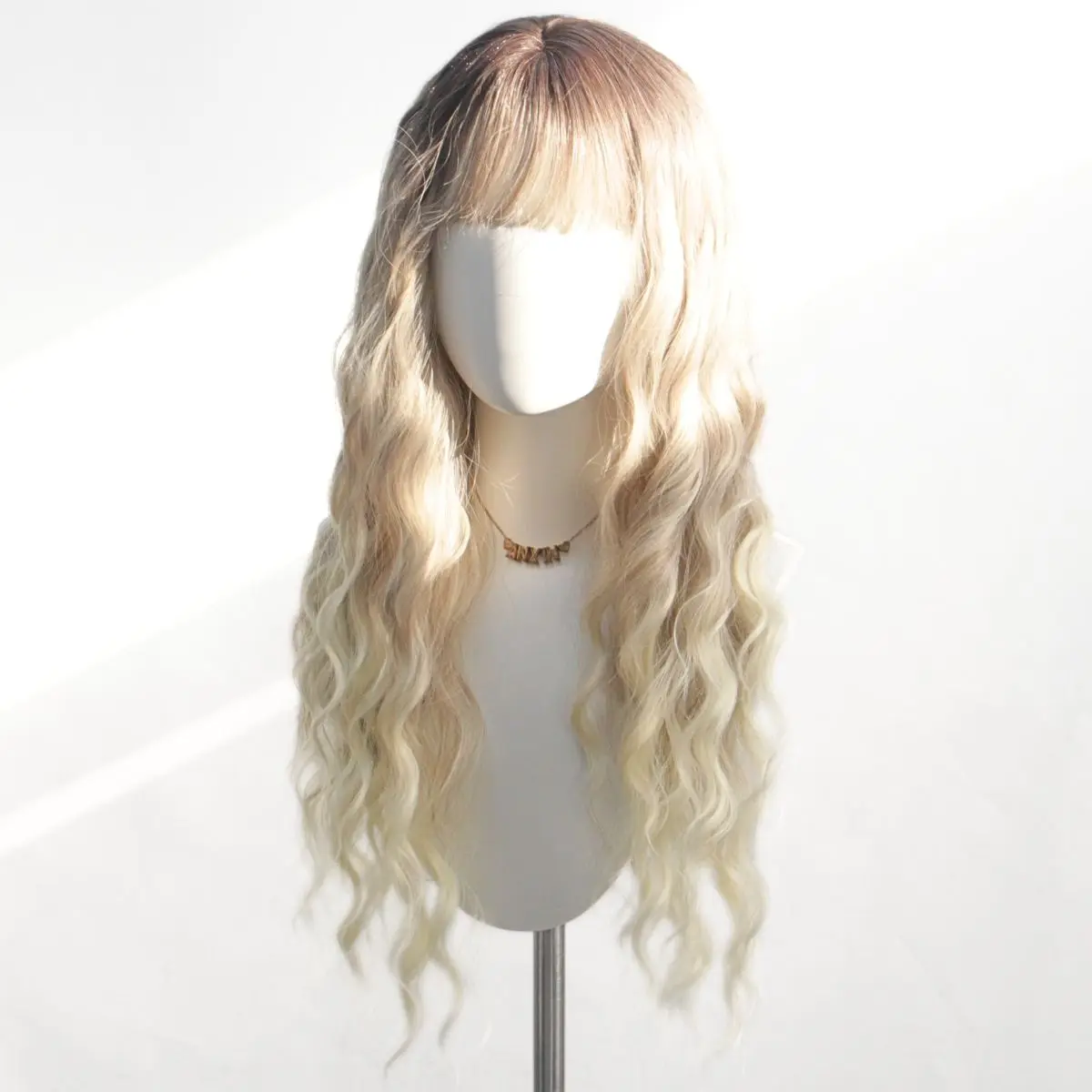 Peluca de pelo rizado largo sintético de alta calidad con gradiente dorado, peluca de pelo largo y rizado a la moda para mujer